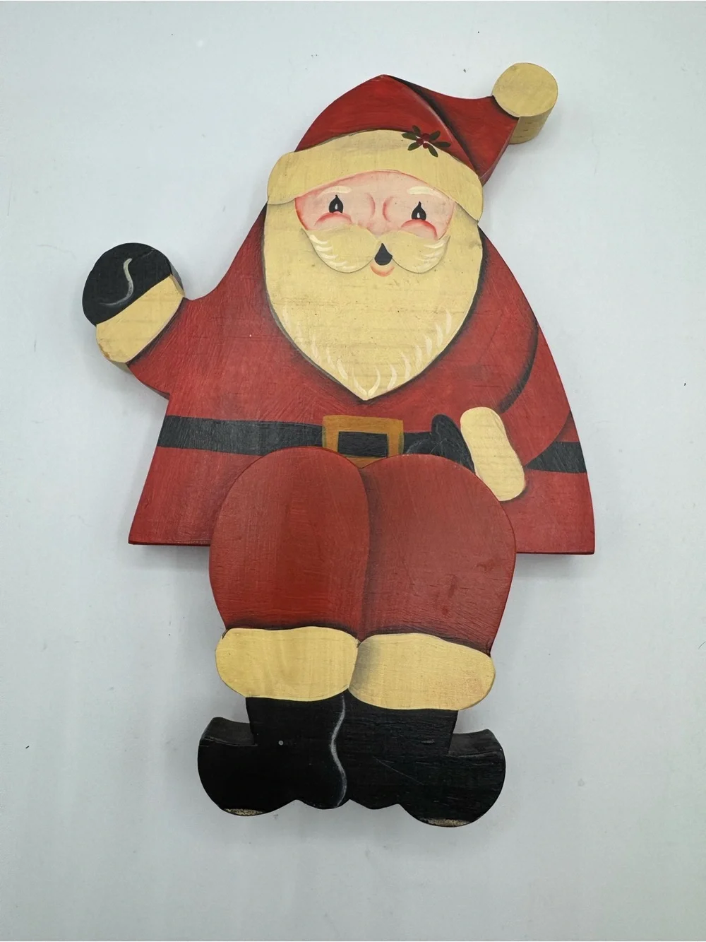 Vintage Hand-Painted Wooden Santa Claus Shelf Sitter Christmas Holiday Red Decor